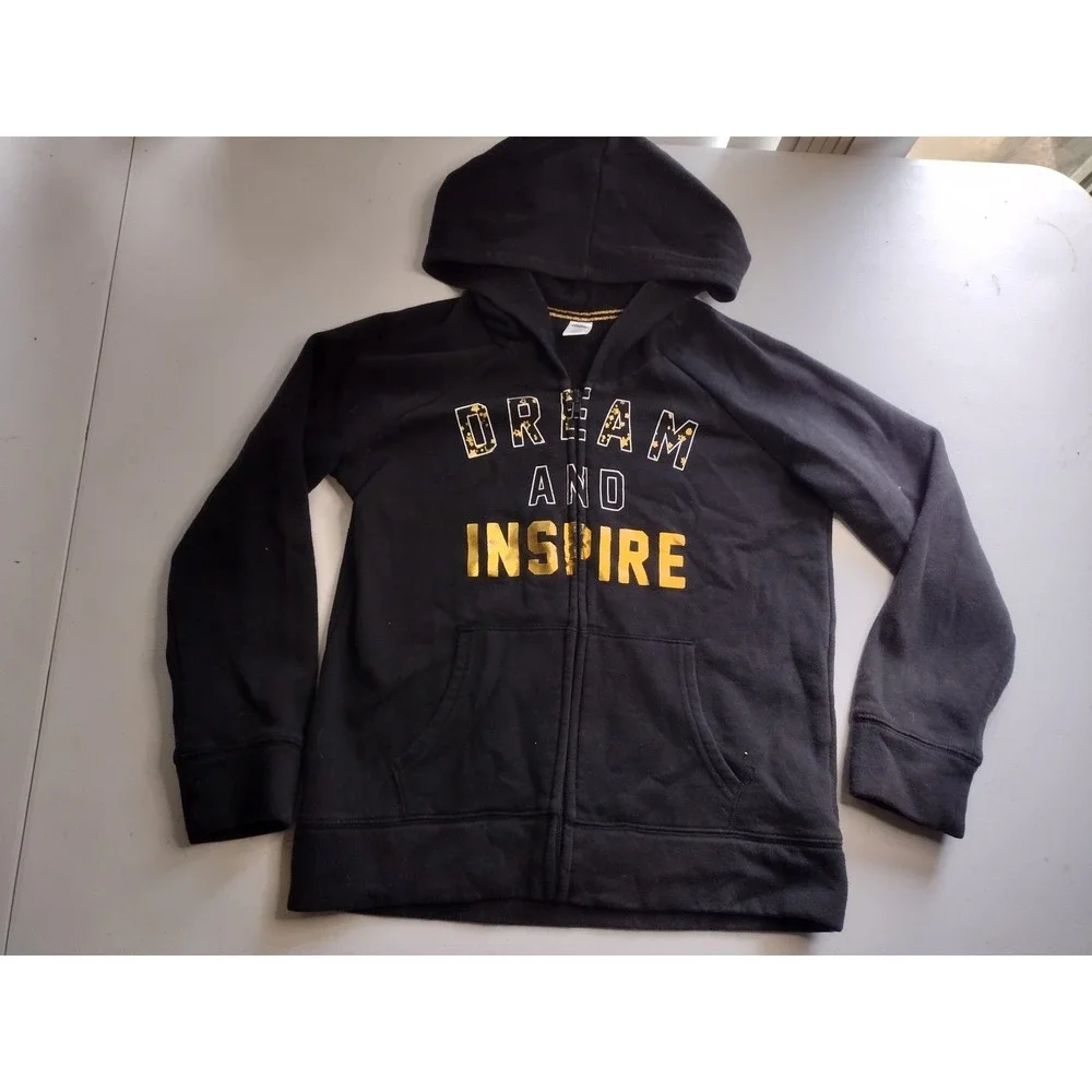 Old Navy Kids Black Zip Up Hoodie Sweatshirt Dream Inspire Size L 10/12